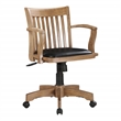 Pemberly Row Wood Bankers Chair with Black Vinyl Padded Seat in Fruit Brown Wood