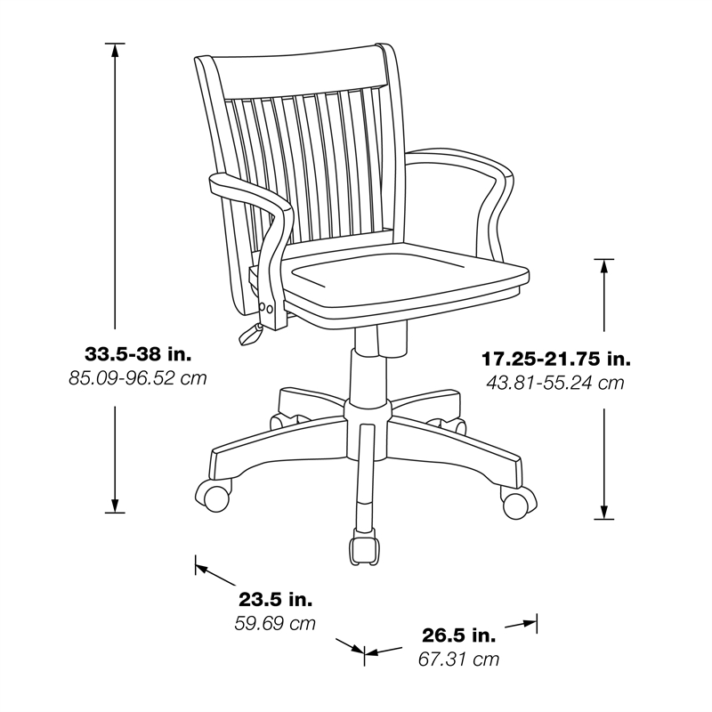 Pemberly Row Wood Bankers Chair with Black Vinyl Padded Seat in Fruit Brown Wood