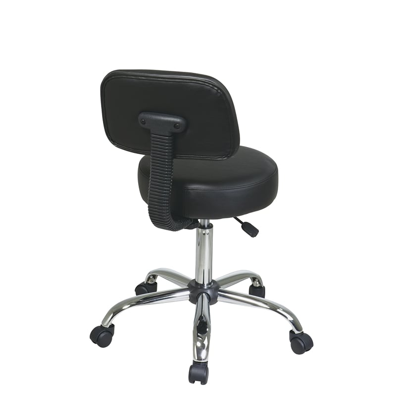 Pemberly Row Black Pneumatic Drafting Chair with Stool and Back with Vinyl Seat