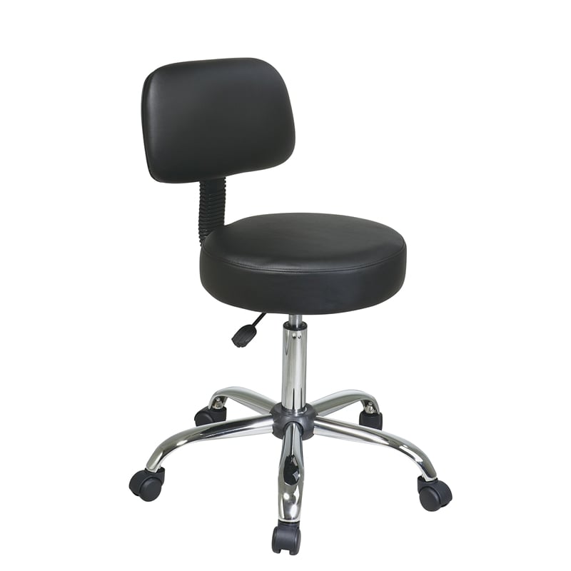 Pemberly Row Black Pneumatic Drafting Chair with Stool and Back with Vinyl Seat
