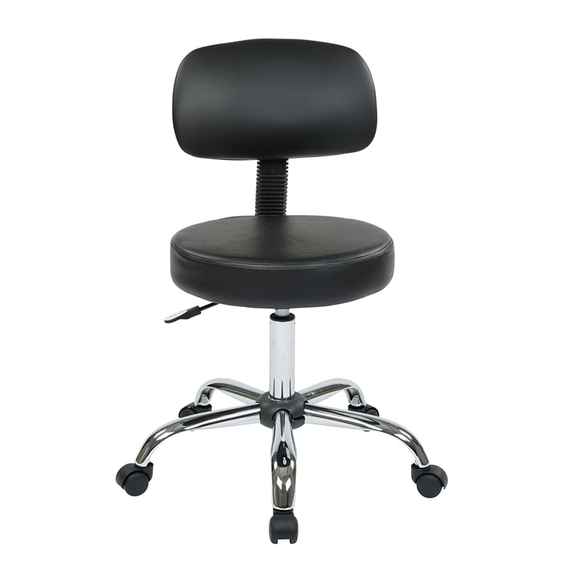 Pemberly Row Black Pneumatic Drafting Chair with Stool and Back with Vinyl Seat