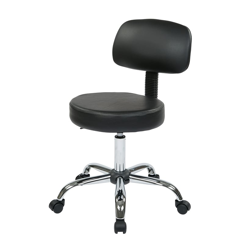 Pemberly Row Black Pneumatic Drafting Chair with Stool and Back with Vinyl Seat