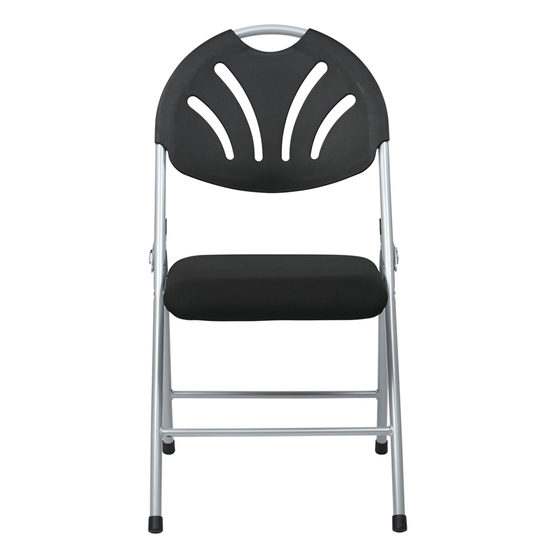 Pemberly Row Set of 4 Plastic Folding Chair in Black and Silver