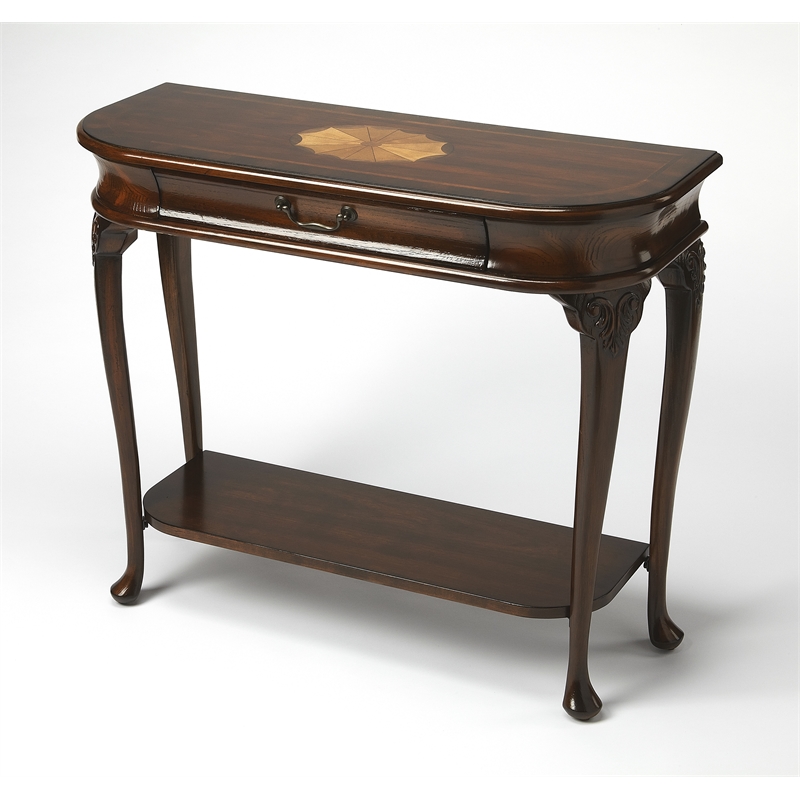 Pemberly Row Contemporary Wood Console Table in Cherry Brown