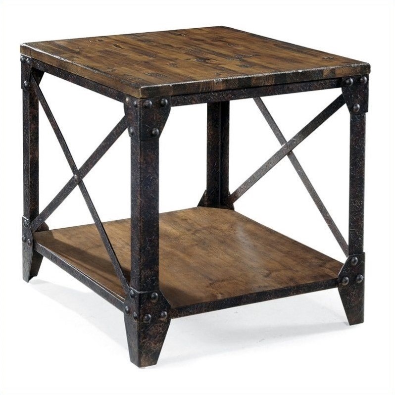 Pemberly Row Contemporary End Table in Distressed Pine Finish