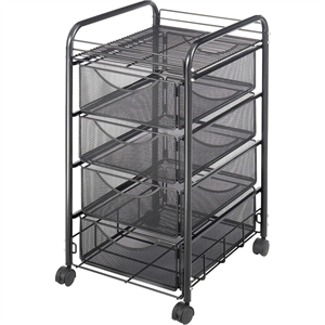 Pemberly Row Contemporary Mesh File Cart with 4 Drawers in Black