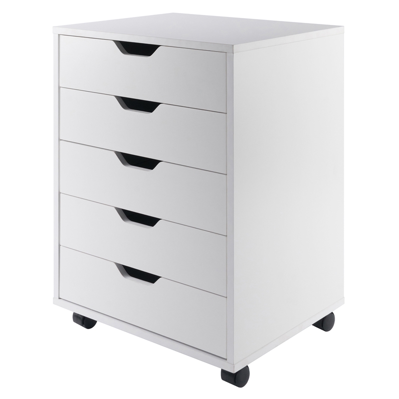 Pemberly Row 5-Drawer Transitional Wood Storage Cabinet in White