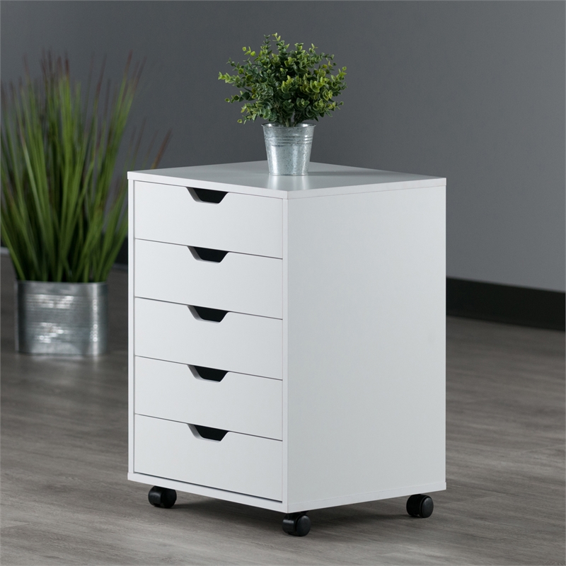 Pemberly Row 5-Drawer Transitional Wood Storage Cabinet in White