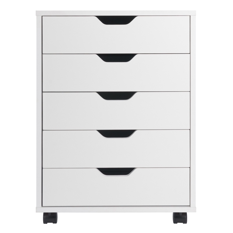 Pemberly Row 5-Drawer Transitional Wood Storage Cabinet in White