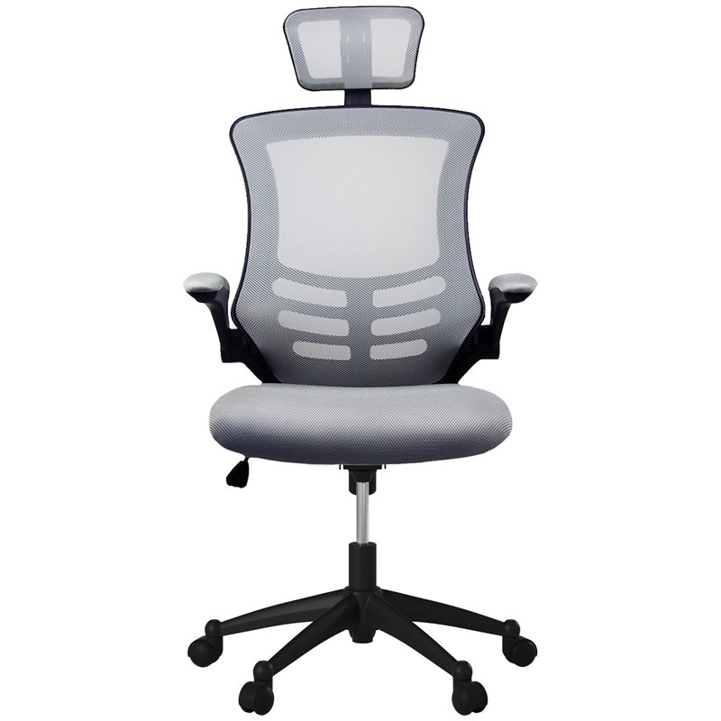 Pemberly Row Executive High Back Office Chair w/ Headrest in Silver Gray Fabric