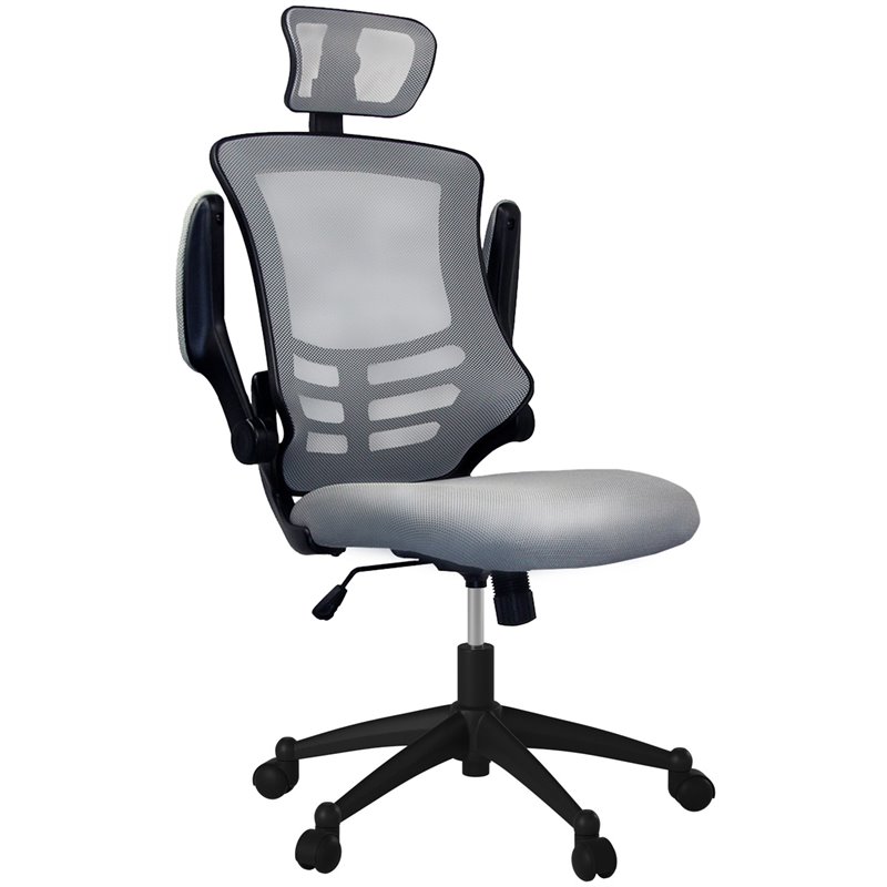 Pemberly Row Executive High Back Office Chair w/ Headrest in Silver Gray Fabric