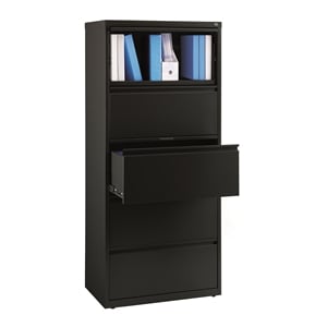 Pemberly Row 30-in Wide Metal 5 Drawer Lateral Filing Cabinet Black