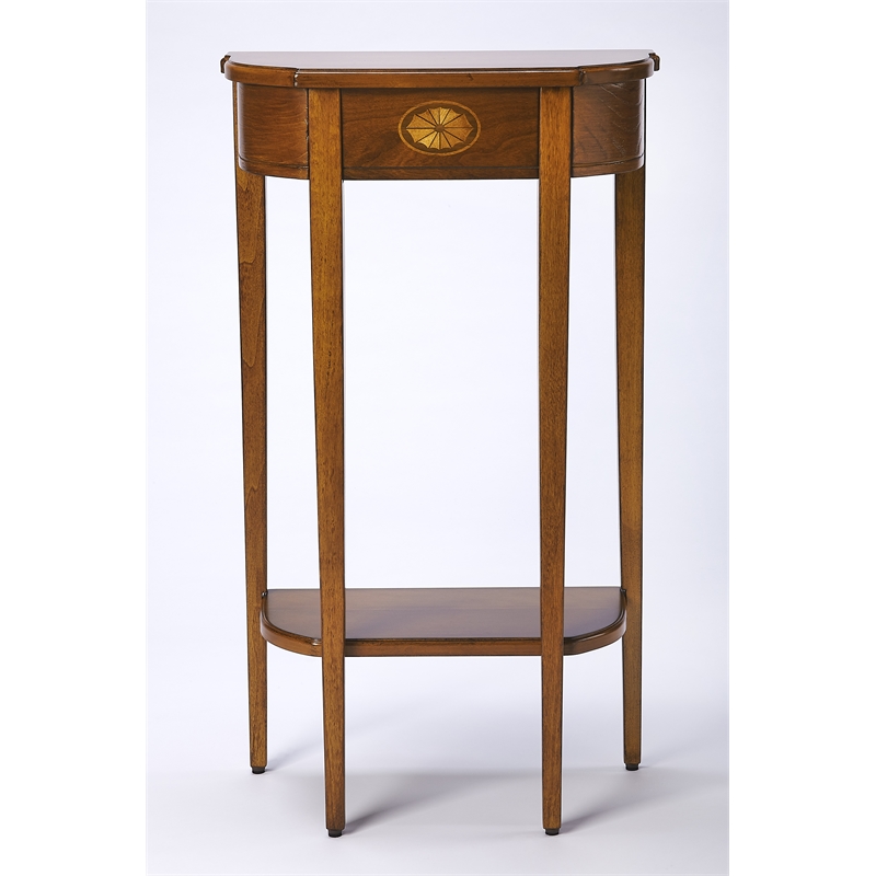 Pemberly Row Modern Demilune Console Table In Olive Ash Burl