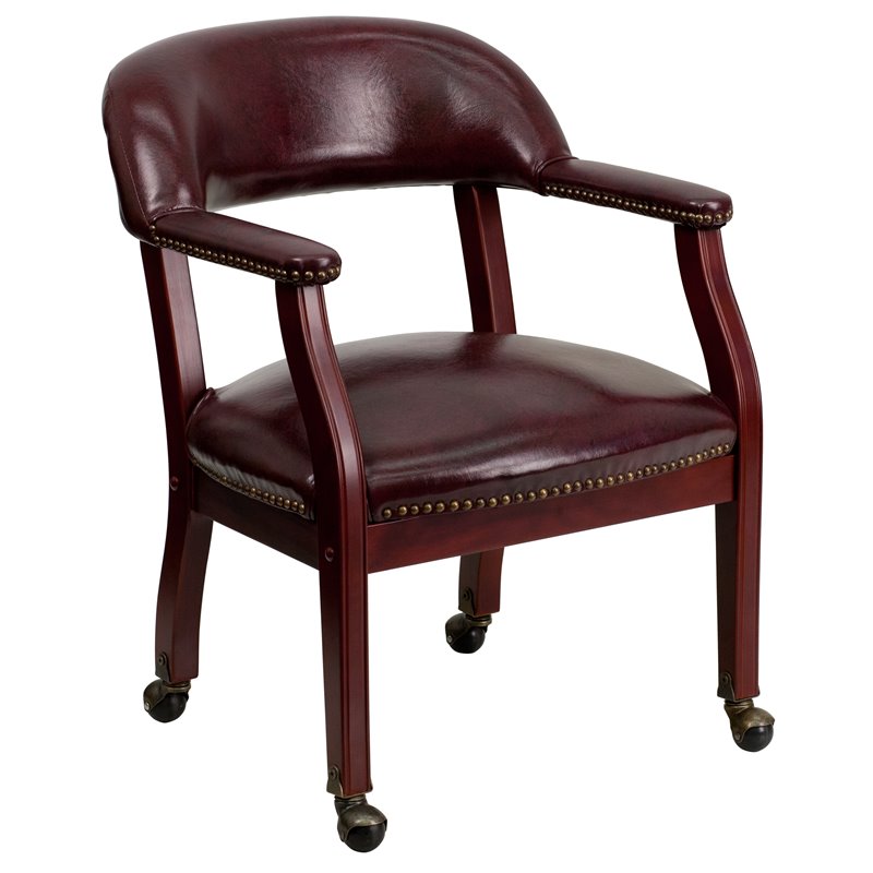 Pemberly Row Modern Luxurious Conference Guest Chair in Burgundy