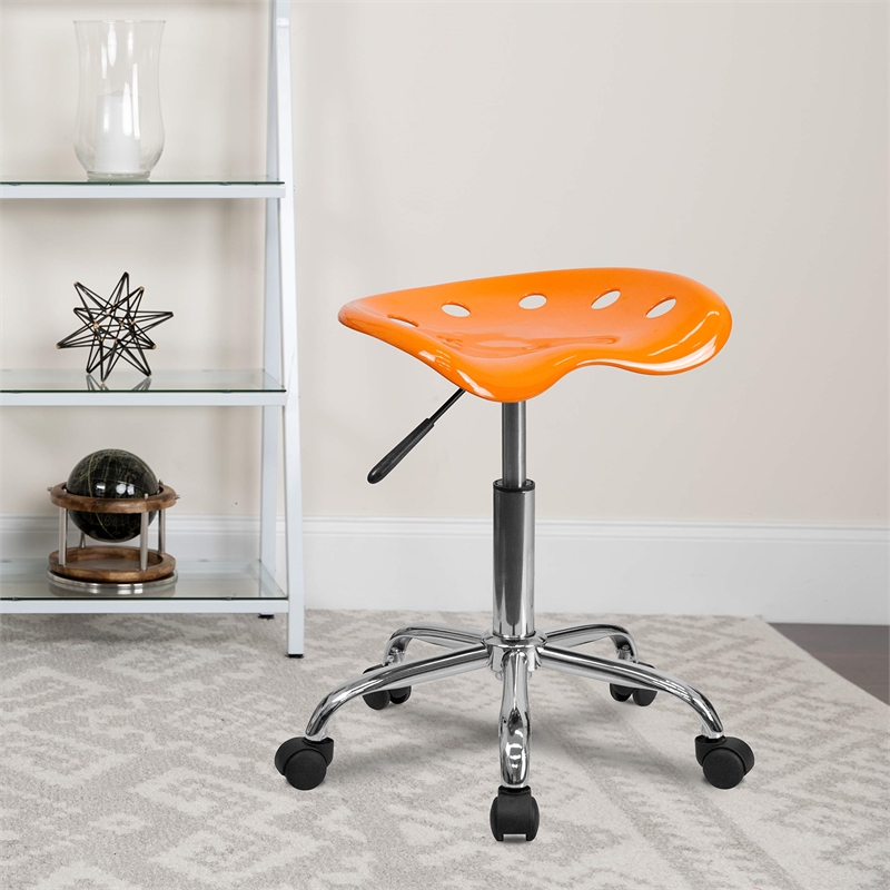 Pemberly Row Contemporary Vibrant Adjustable Bar Stool in Orange