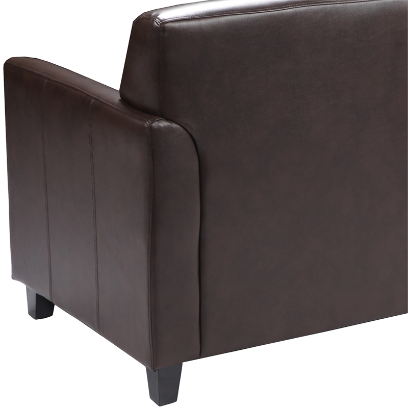 Pemberly Row Contemporary Diplomat Leather Loveseat in Brown
