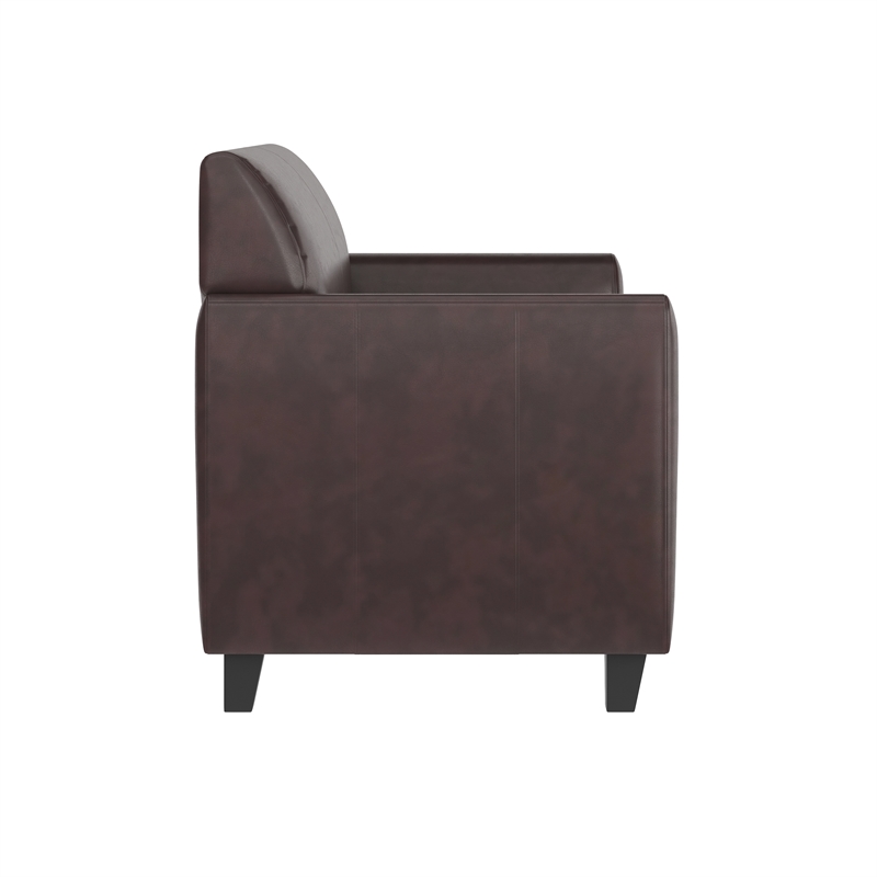 Pemberly Row Contemporary Diplomat Leather Loveseat in Brown