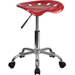 Pemberly Row Vibrant Chrome Adjustable Bar Stool and Tractor Seat in Wine Red