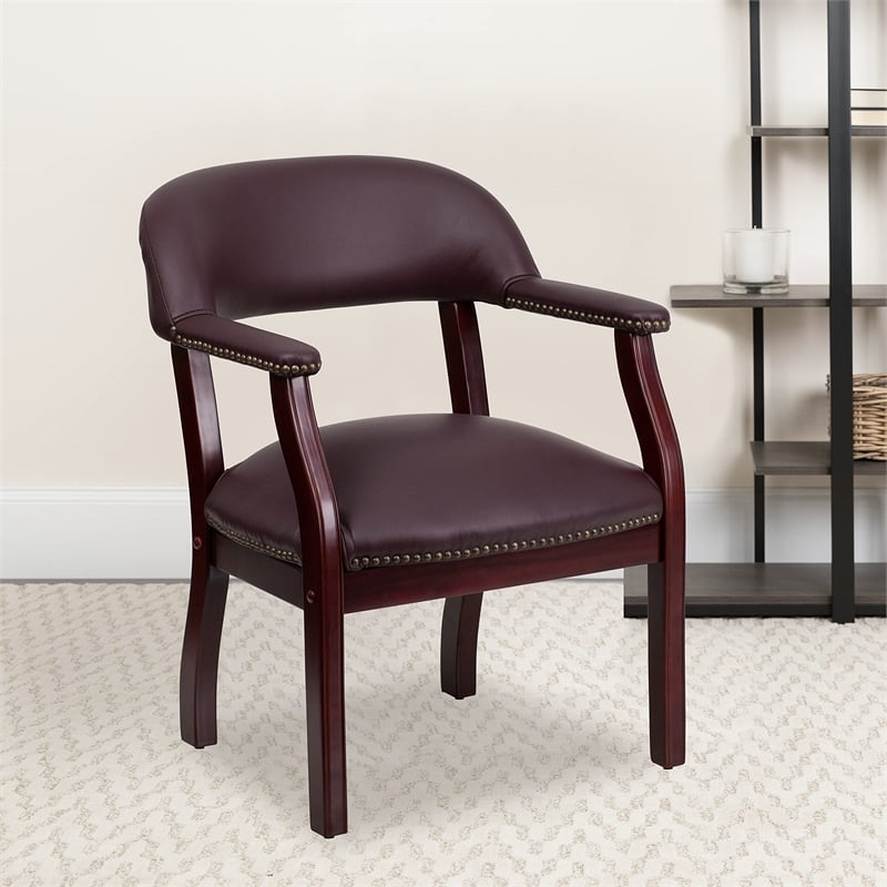 Pemberly Row Modern Leather Conference Guest Chair in Burgundy
