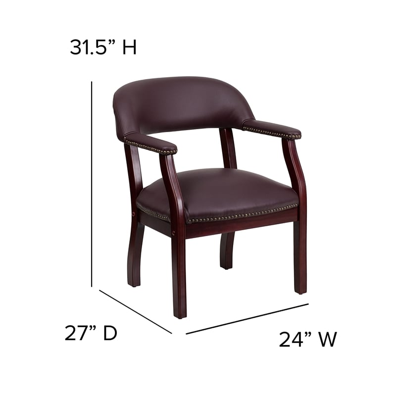 Pemberly Row Modern Leather Conference Guest Chair in Burgundy