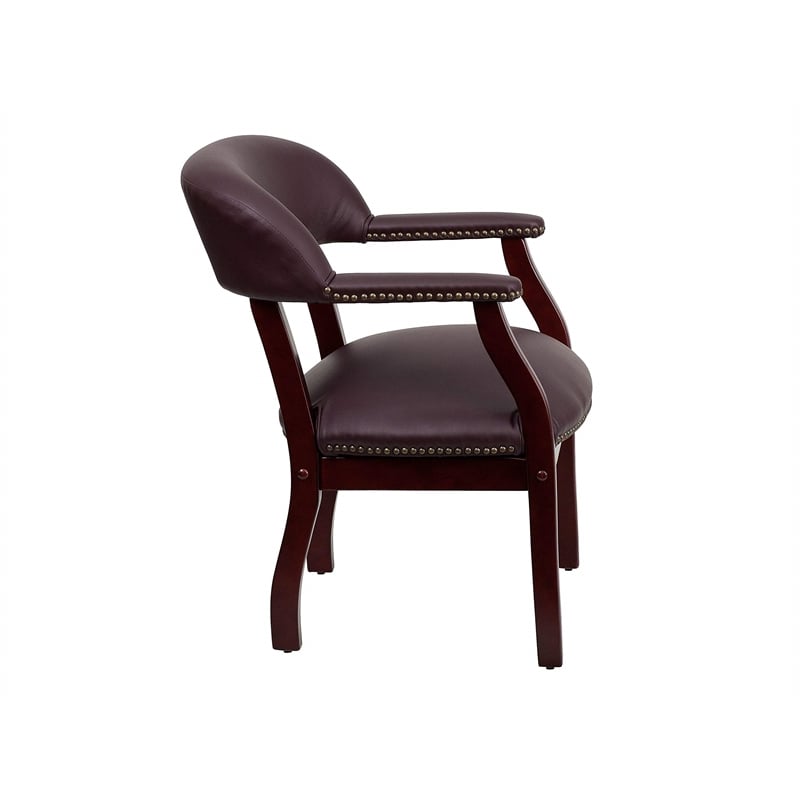 Pemberly Row Modern Leather Conference Guest Chair in Burgundy