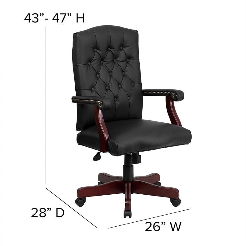 Pemberly Row Contemporary Leather Swivel Office Chair in Black