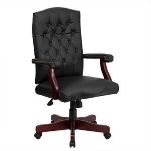 pemberly row contemporary leather swivel office chair in black