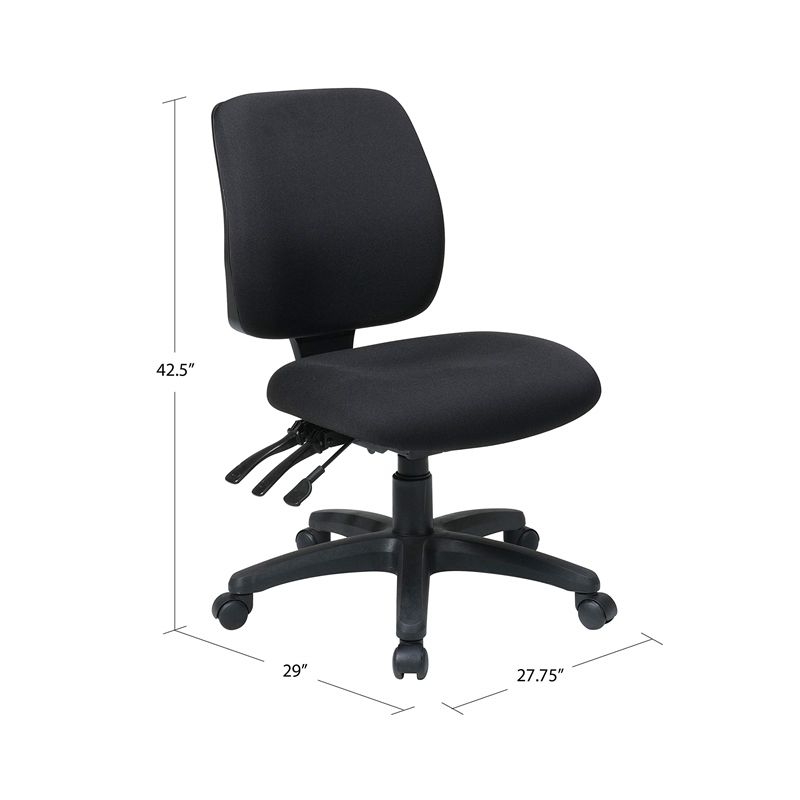 Pemberly Row Mid Back Dual Function Ergonomic Office Chair in Coal Black Fabric