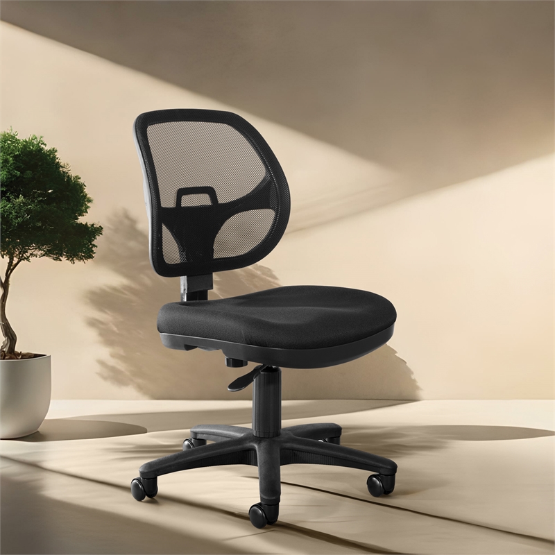 Pemberly Row Mesh Screen Back Task Office Chair in Black Fabric