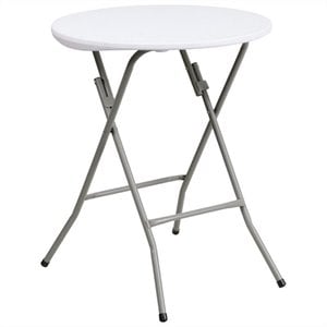 Pemberly Row 24&quot Round Plastic/Metal Folding Table in Granite White