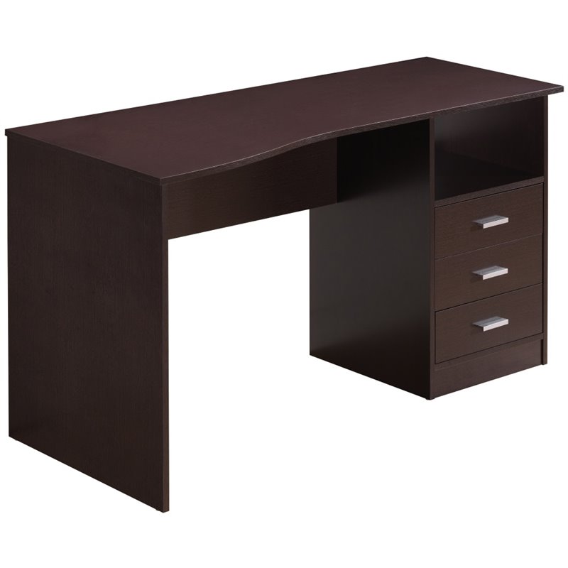 Pemberly Row Classy Computer Desk with 3 Drawers in Espresso