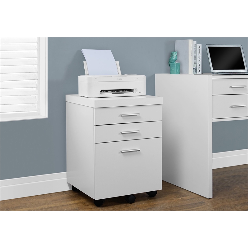 Pemberly Row Office File Cabinet Rolling Mobile Printer Stand in Laminated White