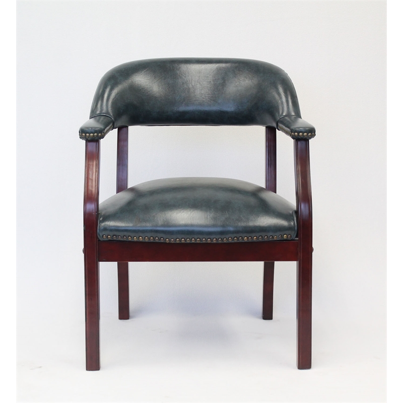 Pemberly Row Contemporary Captains Chair in Blue and Mahogany