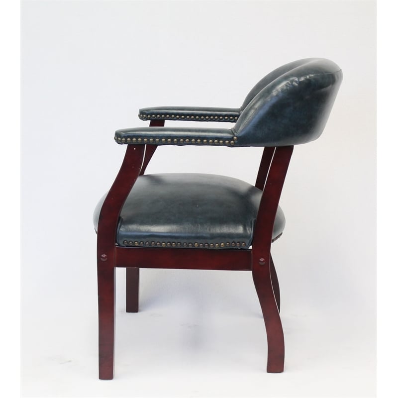 Pemberly Row Contemporary Captains Chair in Blue and Mahogany