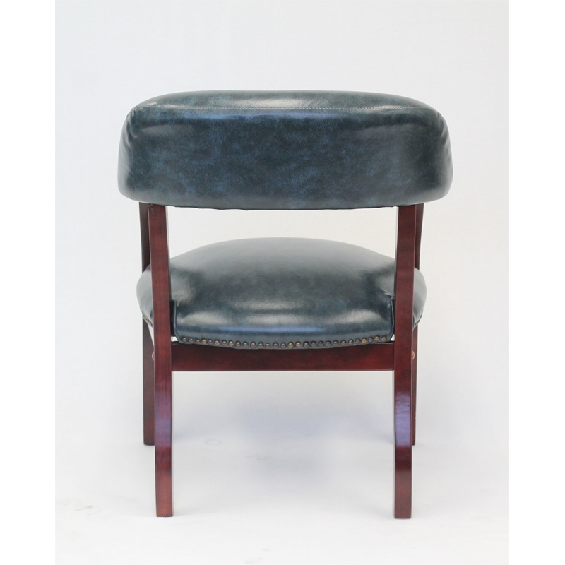 Pemberly Row Contemporary Captains Chair in Blue and Mahogany