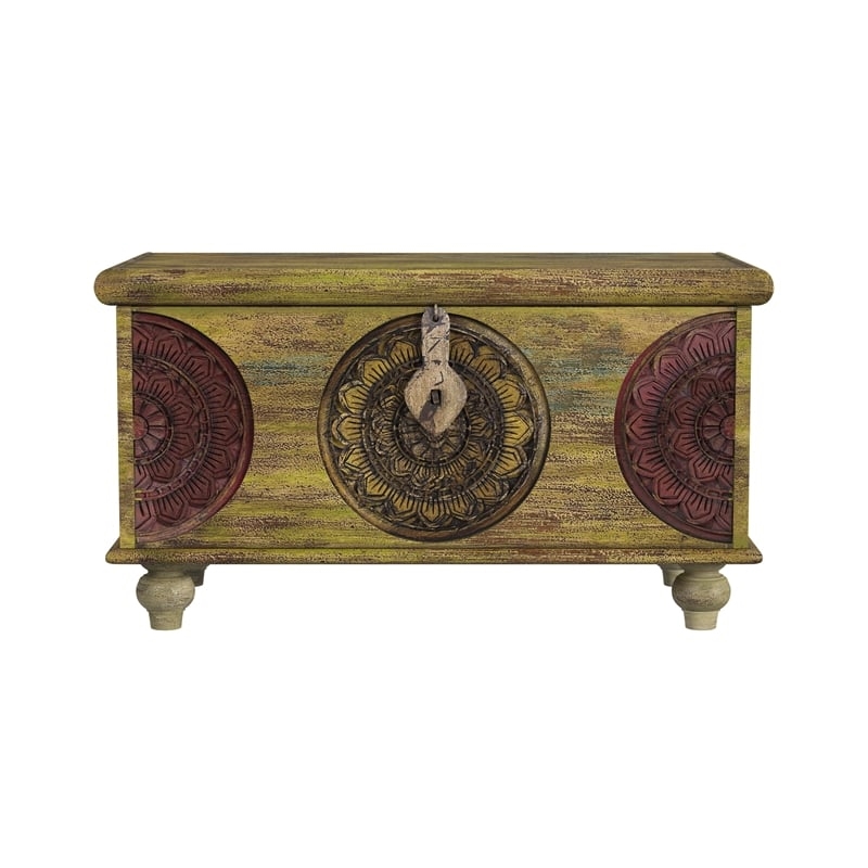 Pemberly Row Contemporary Mesa Carved Wood Trunk Coffee Table