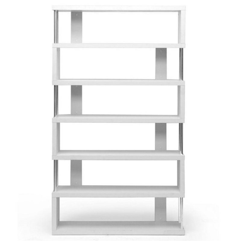 Pemberly Row Contemporary 6 Shelf Modern Bookcase in White Finish