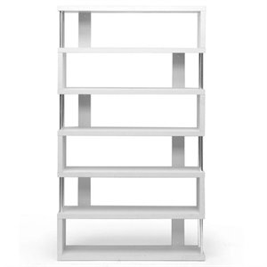 Pemberly Row Contemporary 6 Shelf Modern Bookcase in White Finish