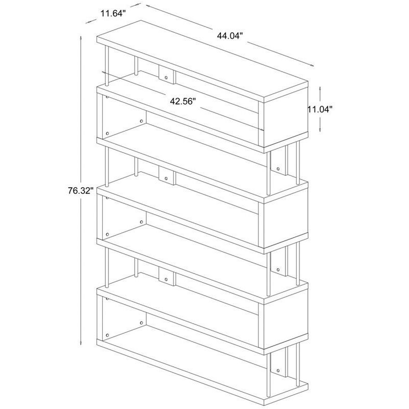 Pemberly Row Contemporary 6 Shelf Modern Bookcase in White Finish