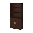 Pemberly Row 36W 5 Shelf Bookcase with Doors in Mocha Cherry - Engineered Wood