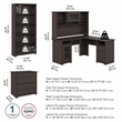 Pemberly Row L Desk with Hutch File & Bookcase in Heather Gray - Engineered Wood