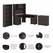 Pemberly Row L Desk with Hutch File & Bookcase in Heather Gray - Engineered Wood
