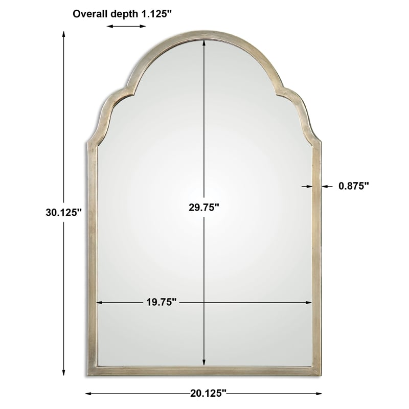 Pemberly Row Contemporary Metal Petite Arch Mirror in Silver Finish