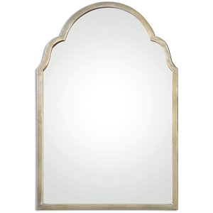 Pemberly Row Contemporary Metal Petite Arch Mirror in Silver Finish