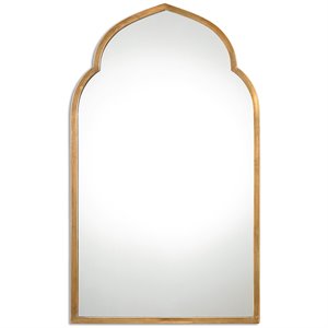 Pemberly Row Contemporary Style Metal Arch Mirror in Gold Finish