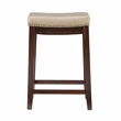 Pemberly Row Backless Counter Stool Beige Faux Leather Wood Frame in Brown