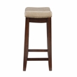 Pemberly Row Backless Counter Stool Beige Faux Leather Wood Frame in Brown
