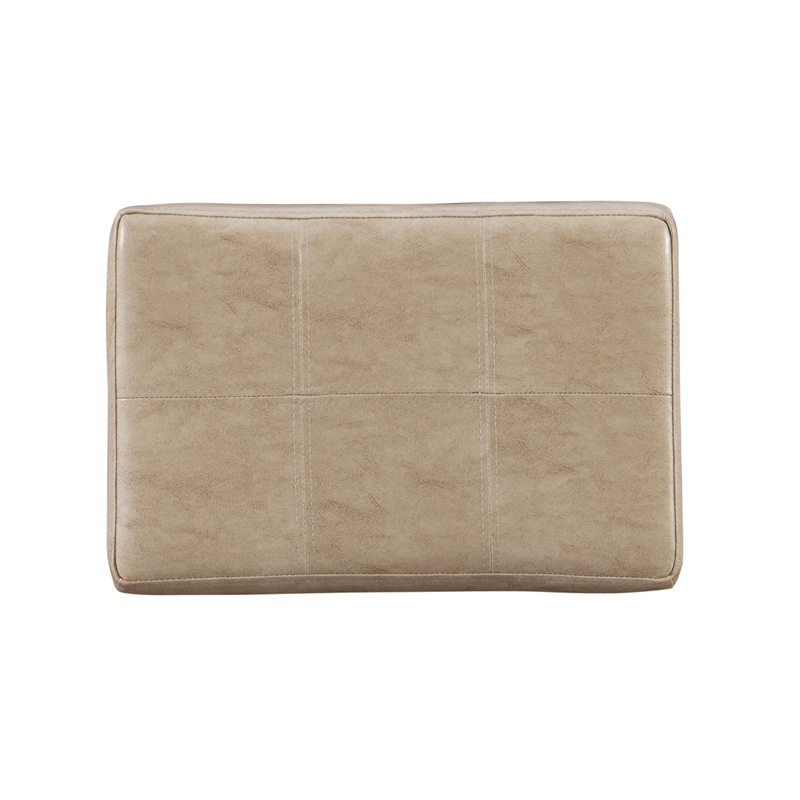 Pemberly Row Backless Counter Stool Beige Faux Leather Wood Frame in Brown