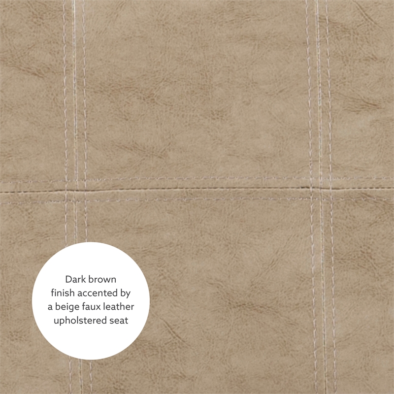 Pemberly Row Backless Counter Stool Beige Faux Leather Wood Frame in Brown