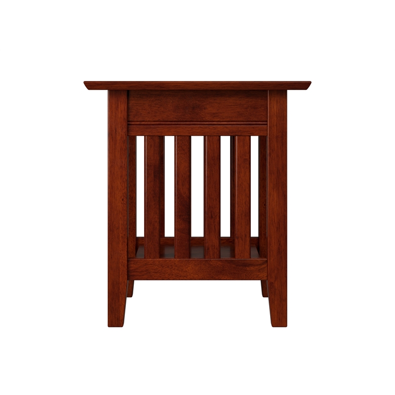 Pemberly Row Solid Wood End Table with Built in Device Charger in Brown Walnut